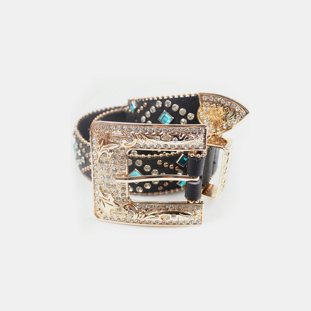 Rhinestone PU Leather Belt Statement Piece