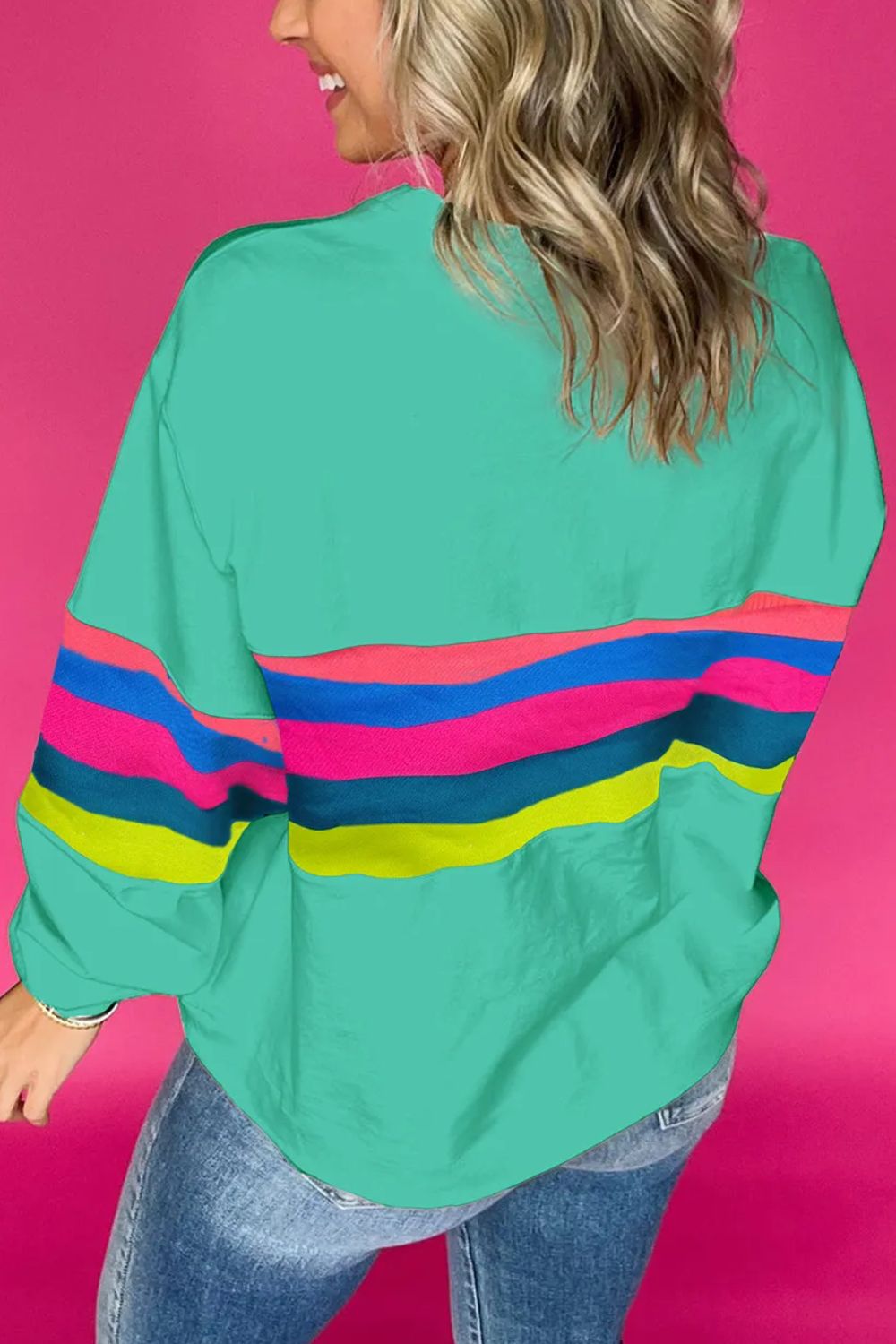 Contrast Round Neck Long Sleeve Top-Casual-Style