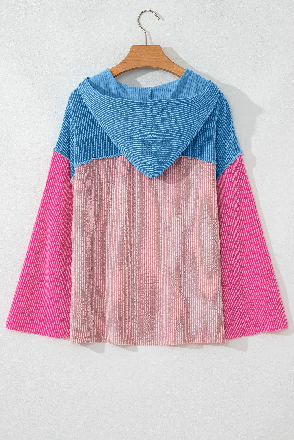 Textured Color Block Long Sleeve Hoodies