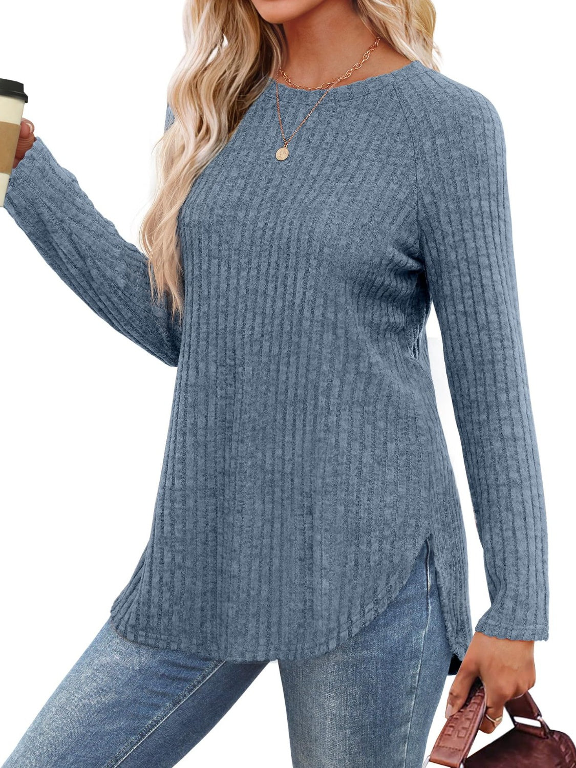 Round Neck Raglan Sleeve T-Shirt-Casual-Fashion