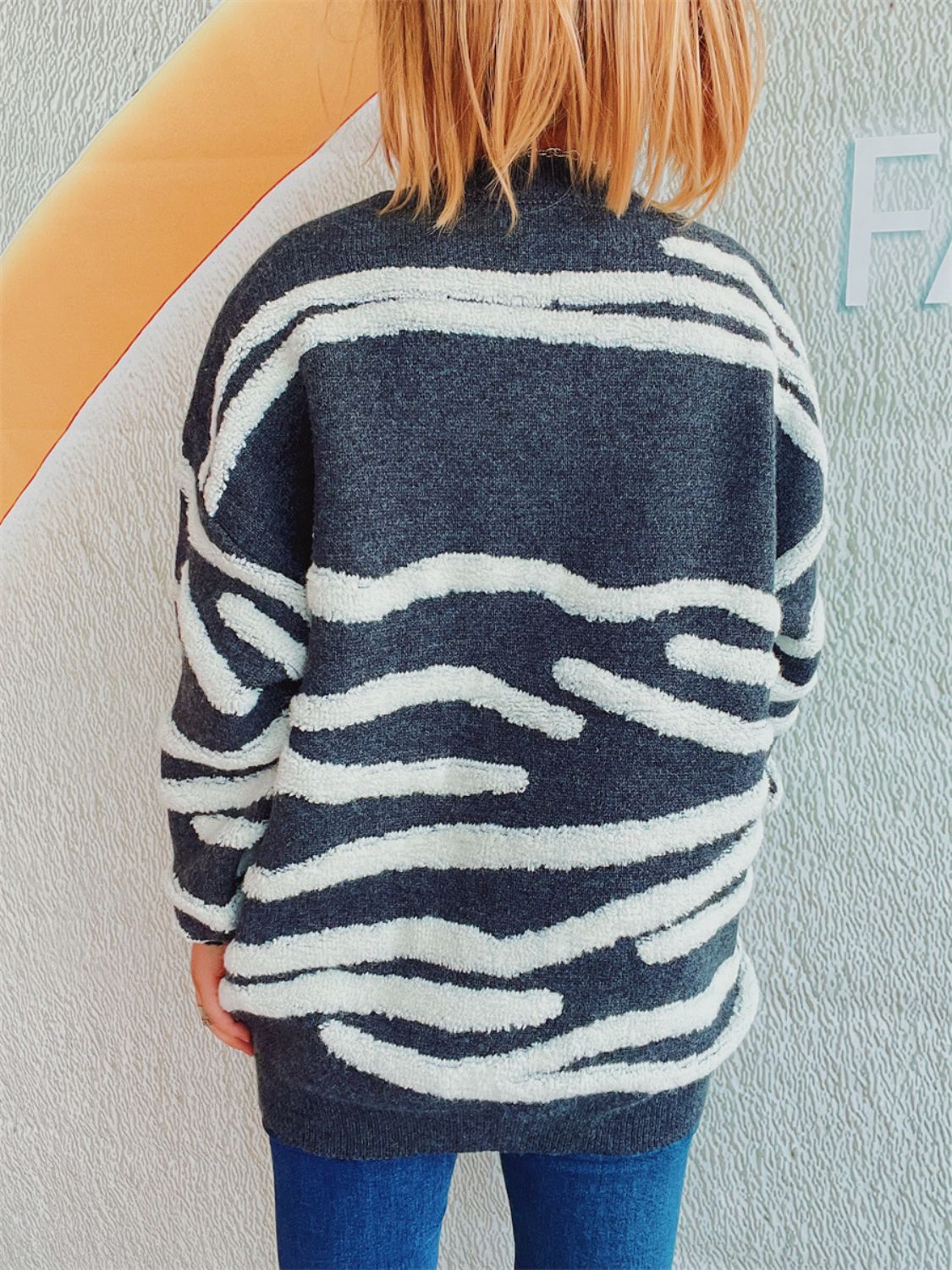 Contrast Round Neck Long Sleeve Sweater Stylish