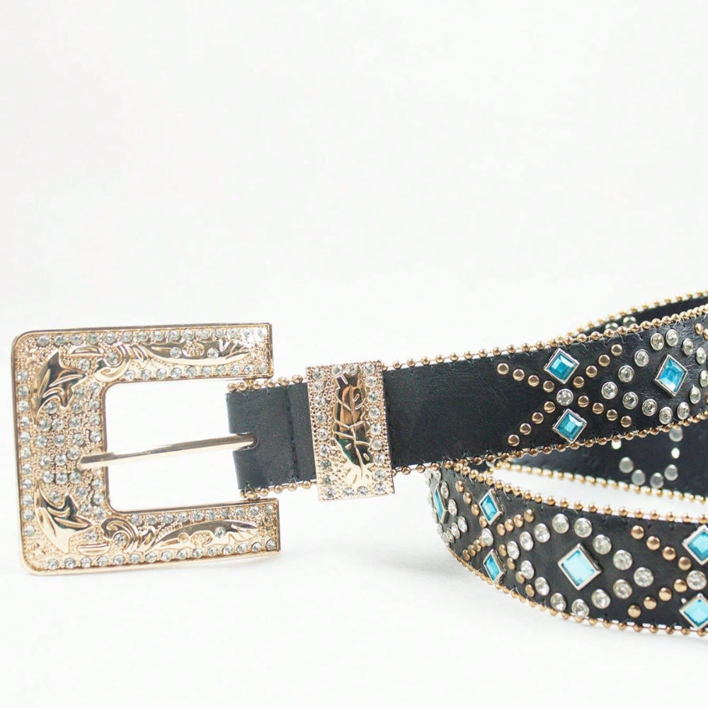 Rhinestone PU Leather Belt Statement Piece