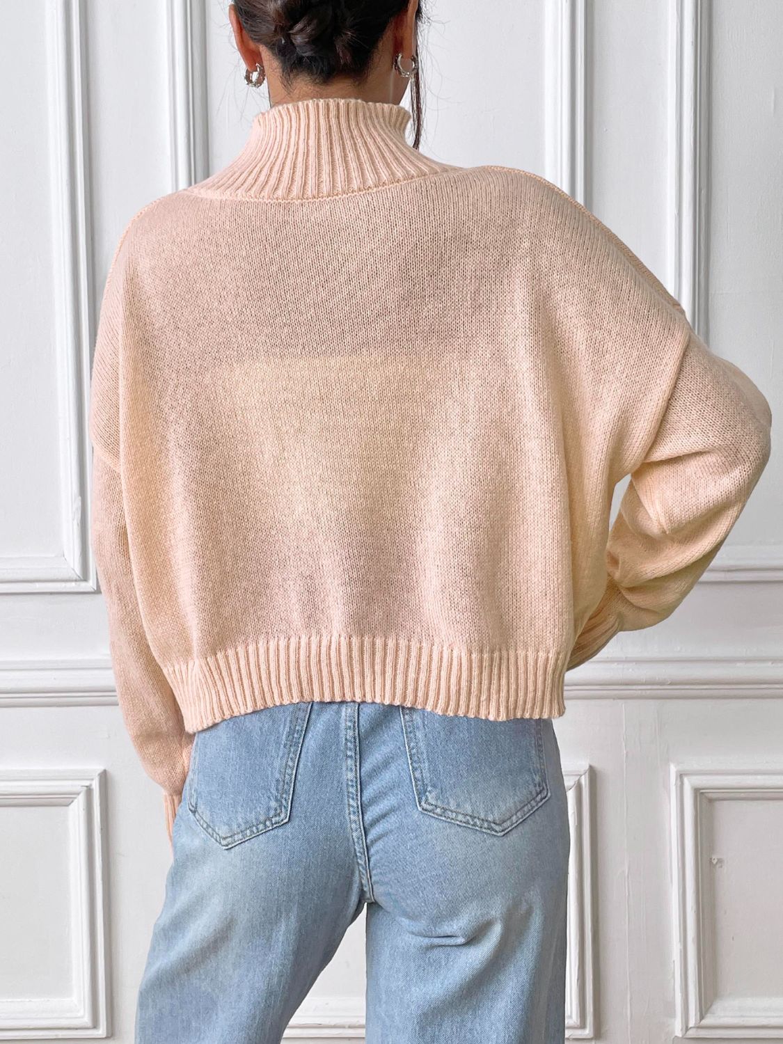 Flower Turtleneck Long Sleeve Sweater-Trendy