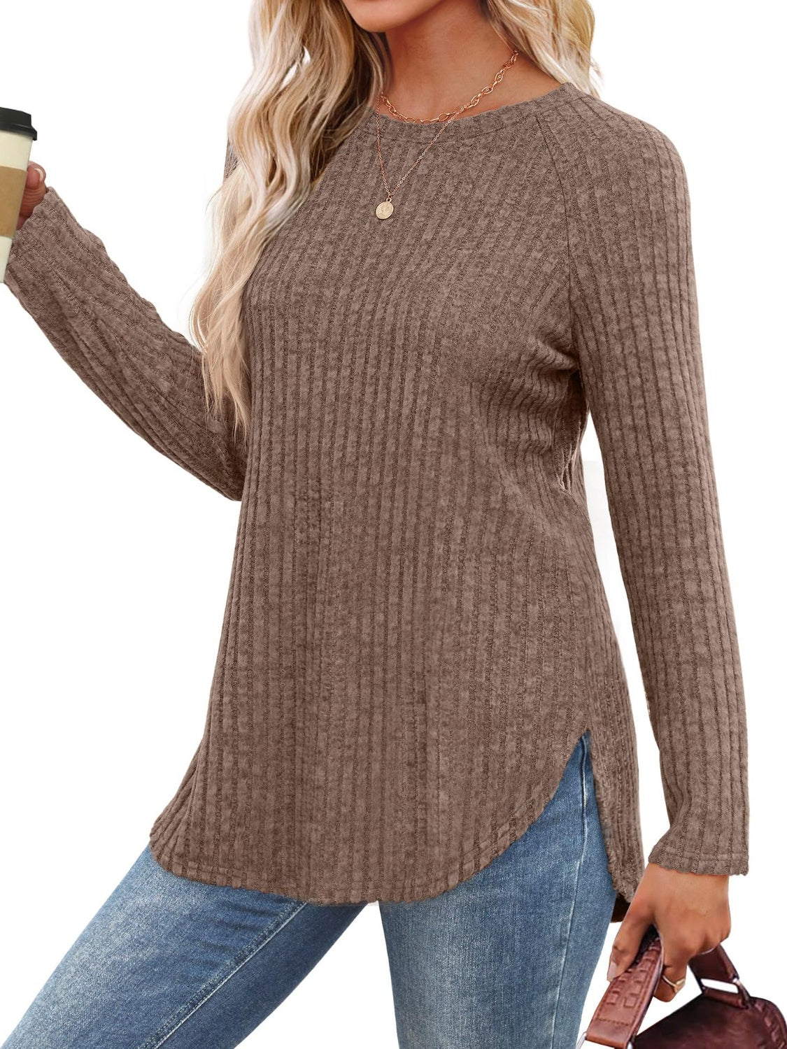 Round Neck Raglan Sleeve T-Shirt-Casual-Fashion