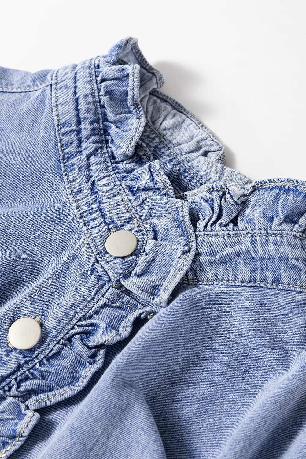 Frill Button Up - Long Sleeve - Denim Top