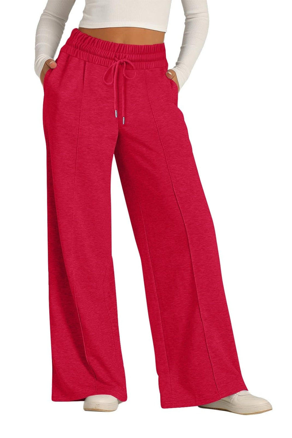 Drawstring Elastic Waist - Wide Leg Pants