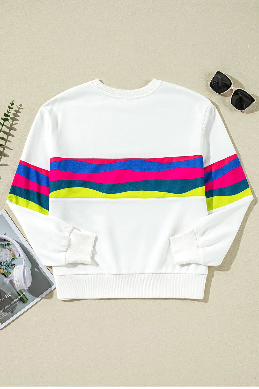 Contrast Round Neck Long Sleeve Top-Casual-Style