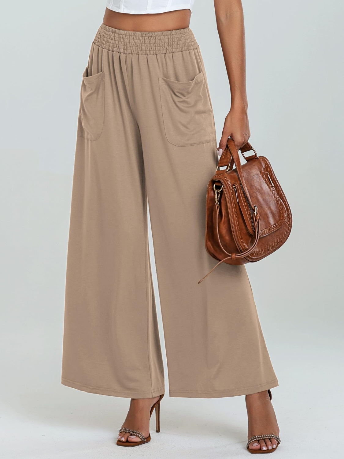 Pocketed Elastic Waist Wide Leg Pants-Comfort