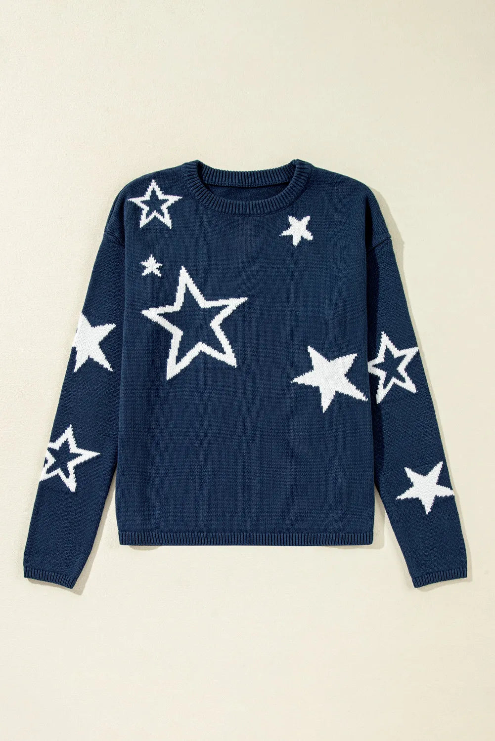Star Round Neck - Long Sleeve Sweater-Casual