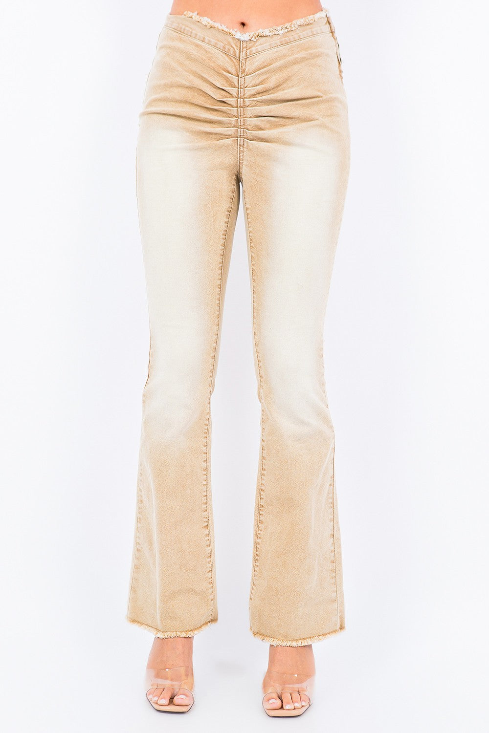 American Bazi V-Cut Ruched Flare Pants-Trendy
