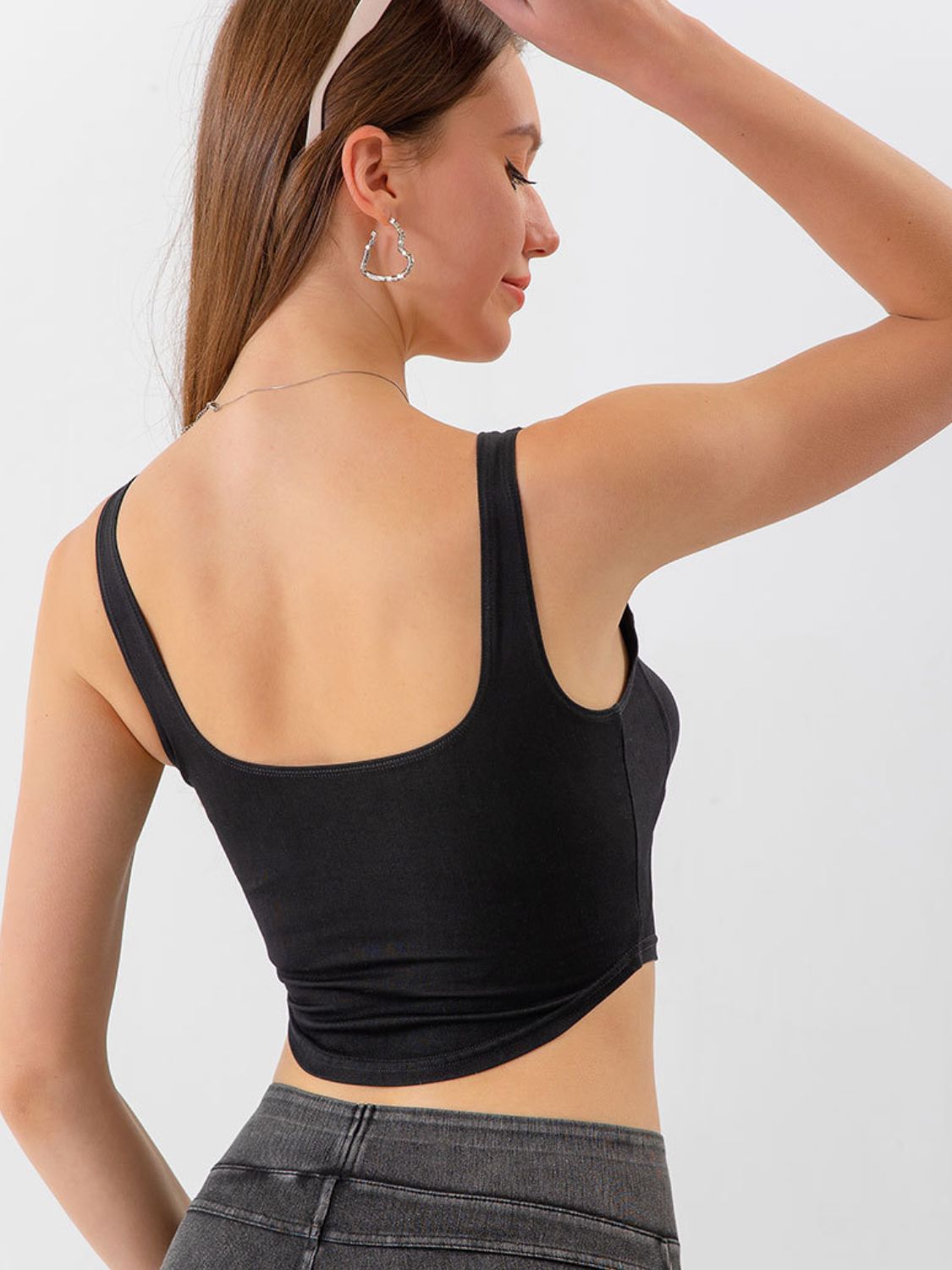 Seam Detail Cropped Denim Tank-Casual-Fashion