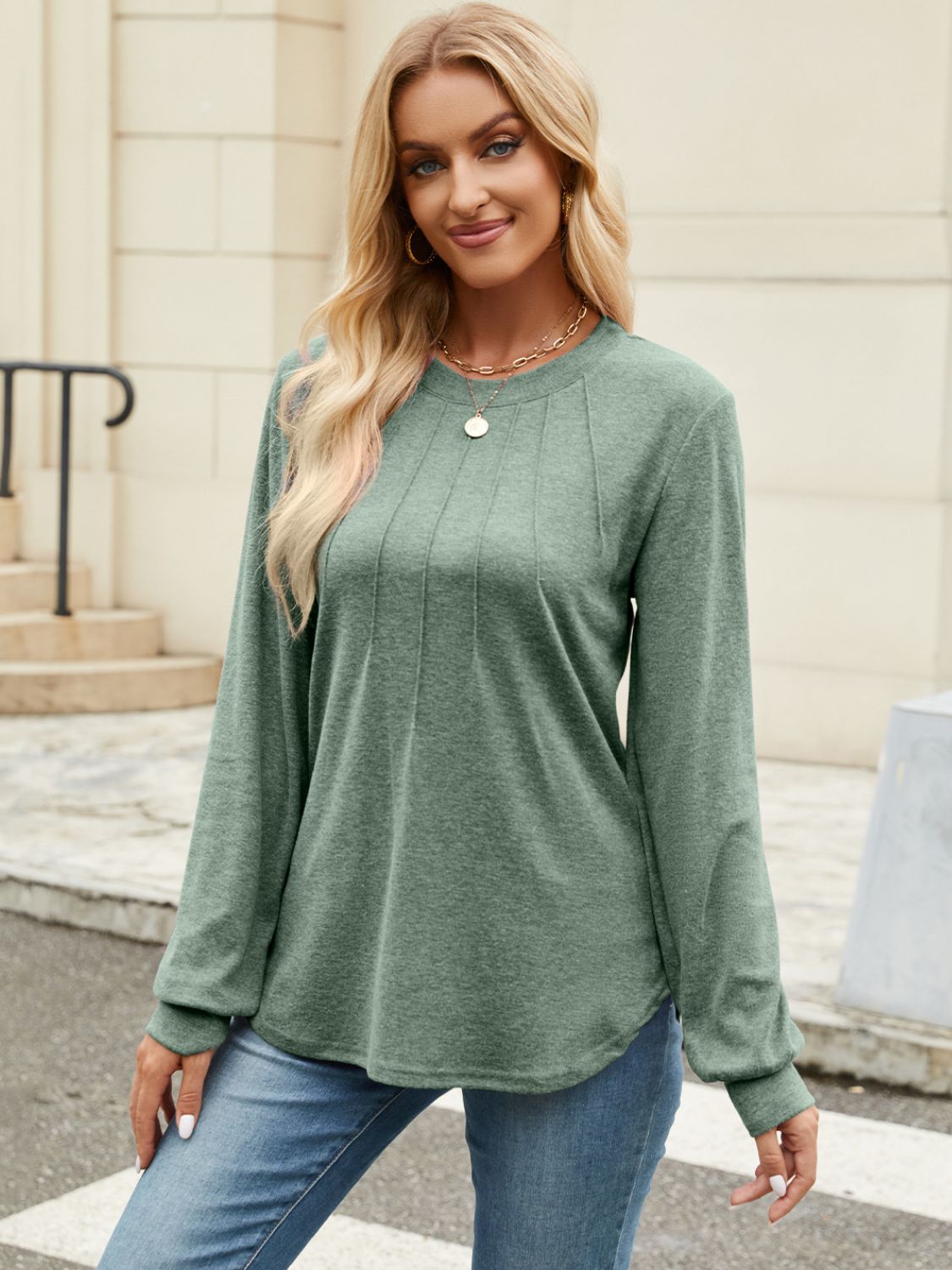 Round Neck Long Sleeve T-Shirt-Casual-Style