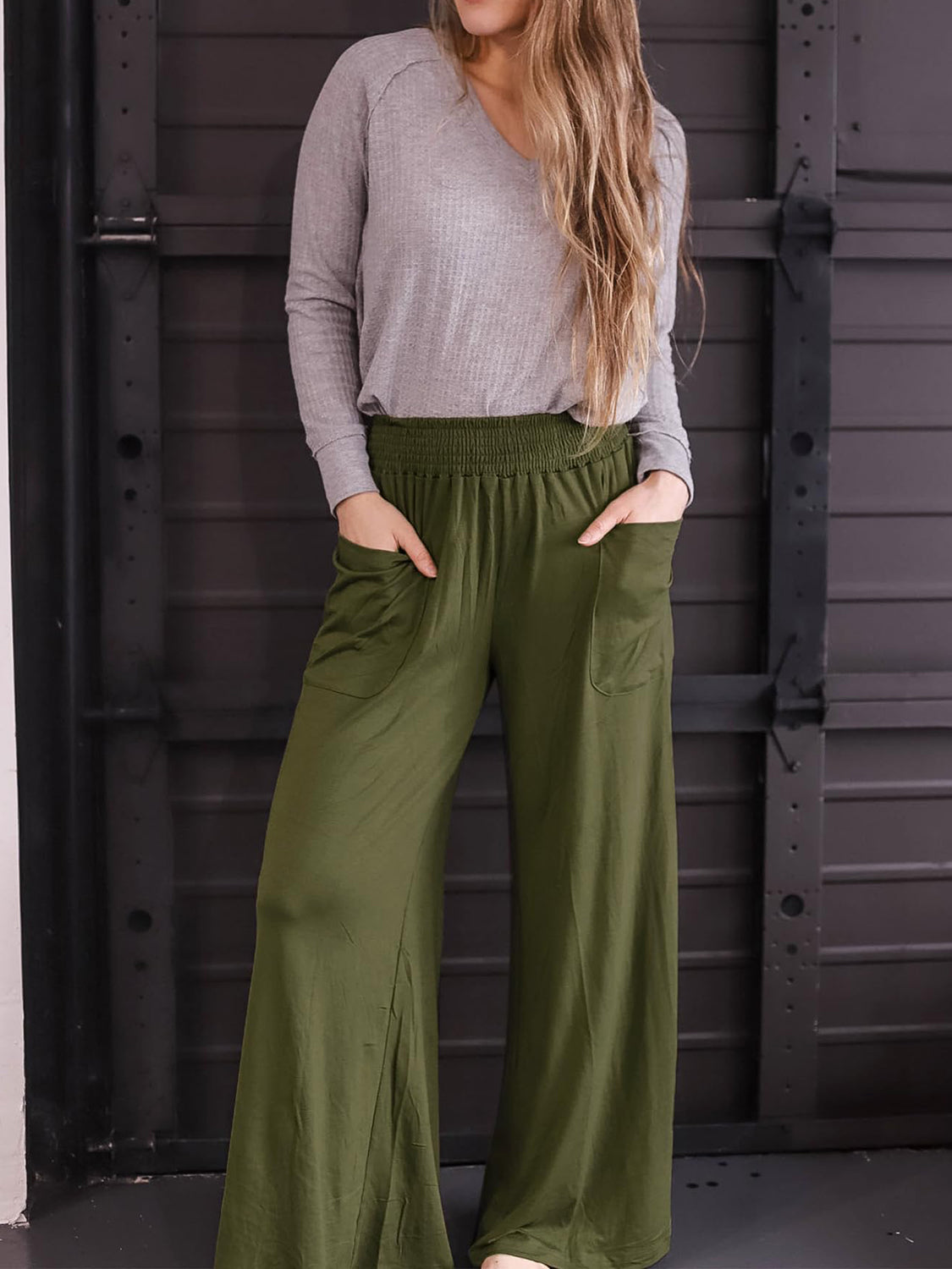 Pocketed Elastic Waist Wide Leg Pants-Comfort