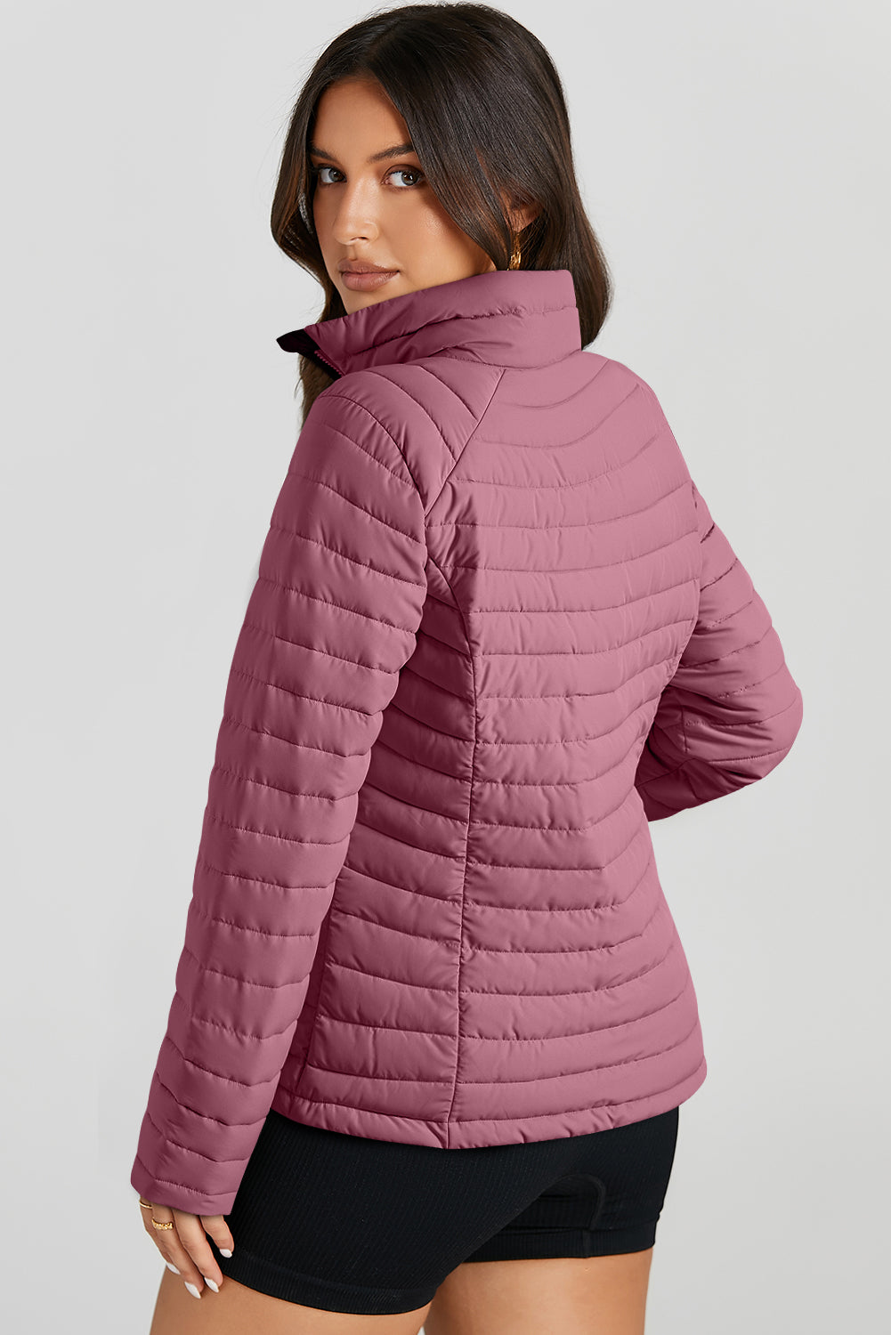 Turtleneck Zip Up Long Sleeve Jacket-Unique