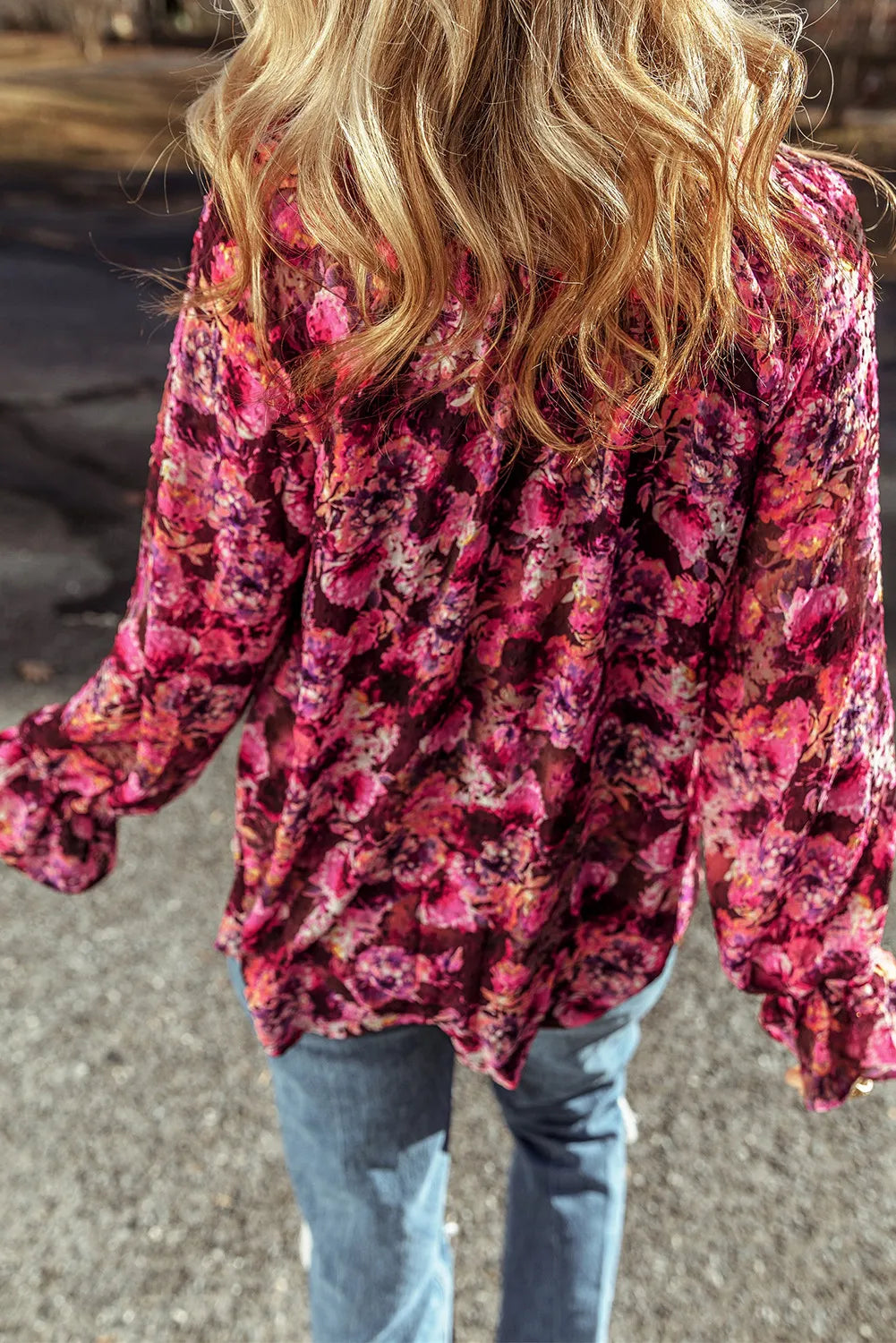 Printed Tie Neck Flounce Sleeve Blouse-Stylish