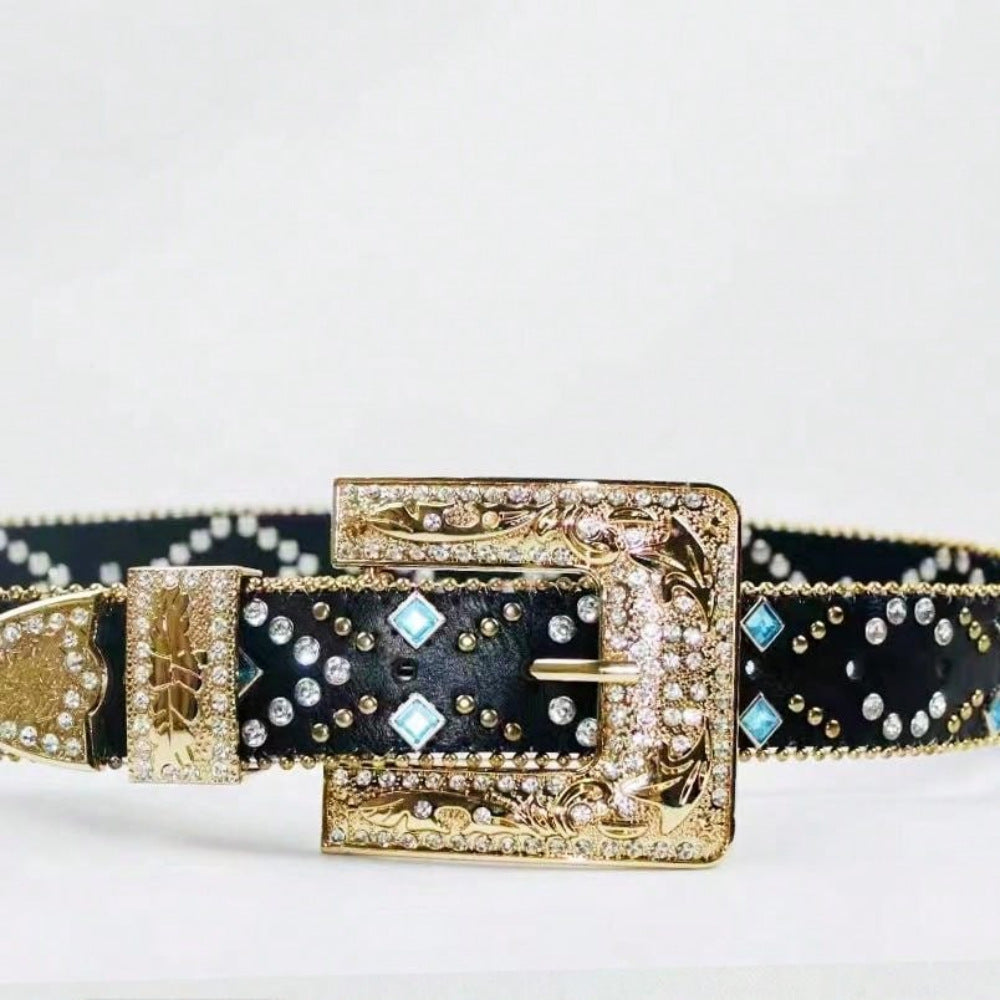 Rhinestone PU Leather Belt Statement Piece