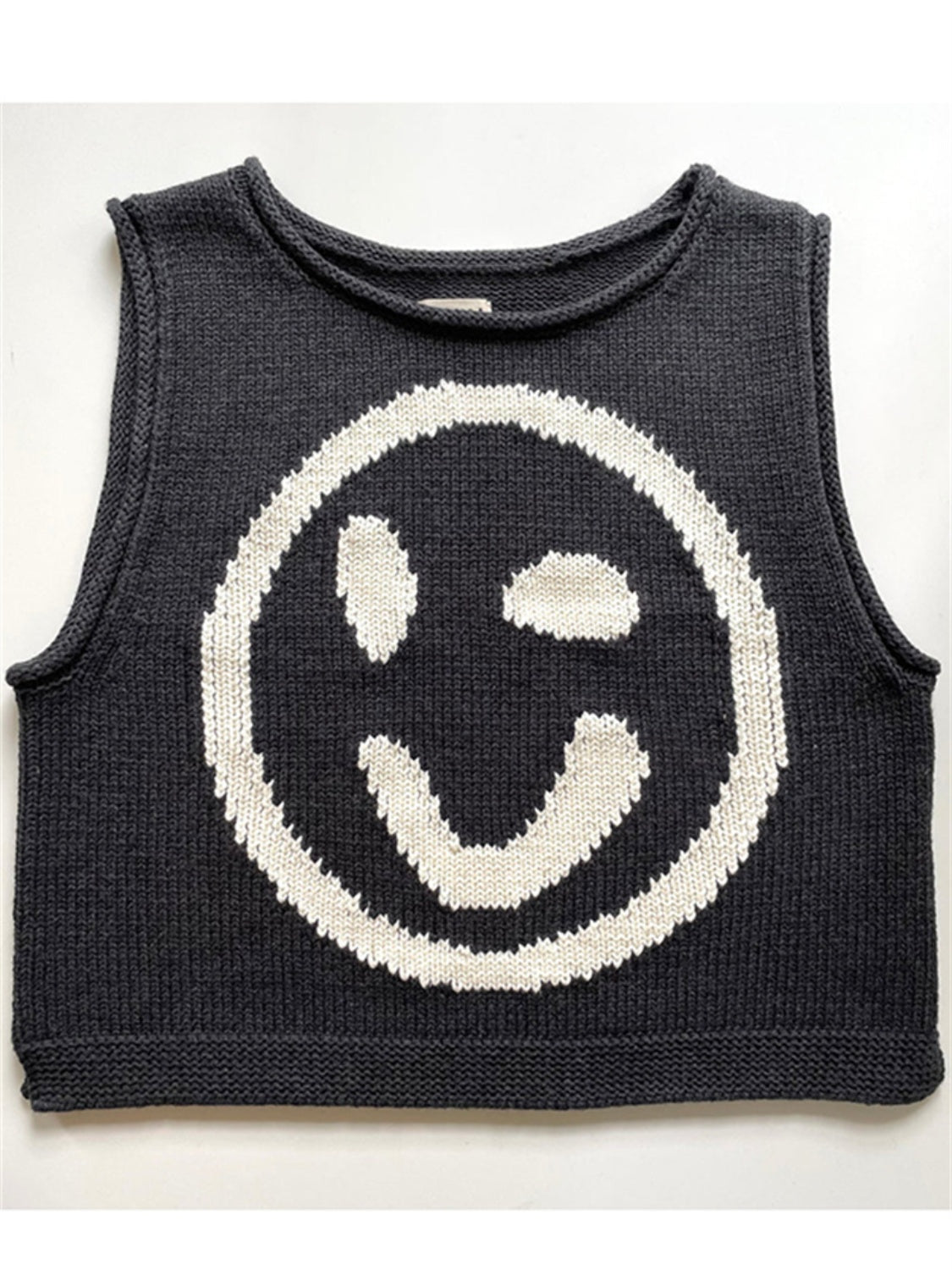 Smiley Round Neck Sweater Vest-Comfortable