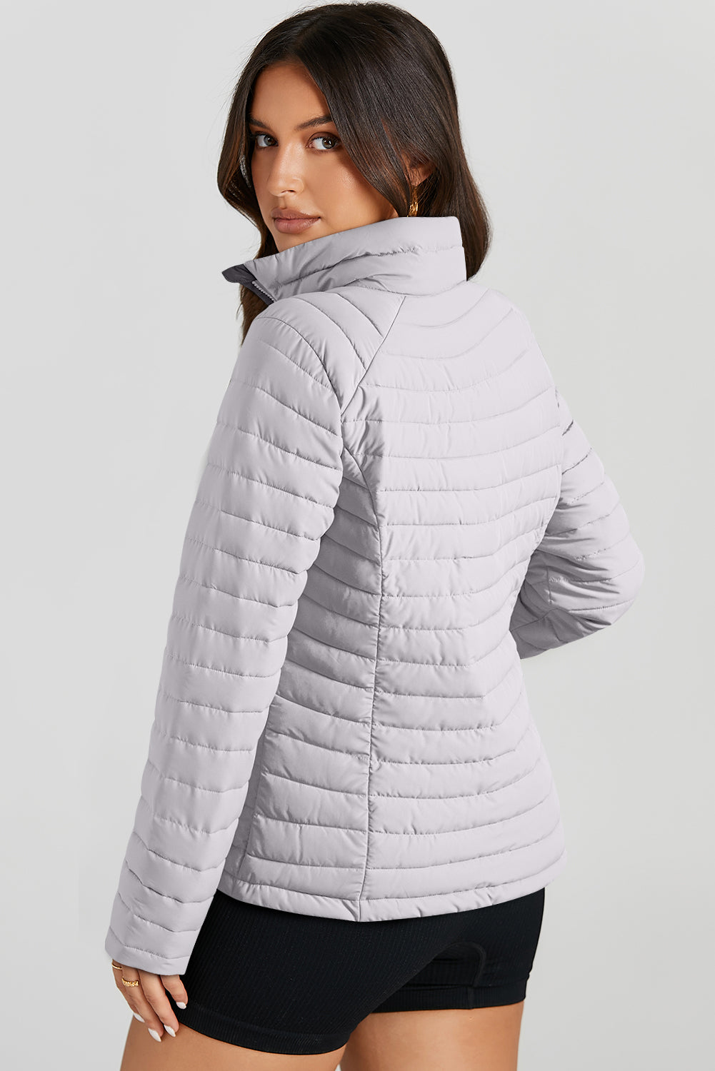 Turtleneck Zip Up Long Sleeve Jacket-Unique