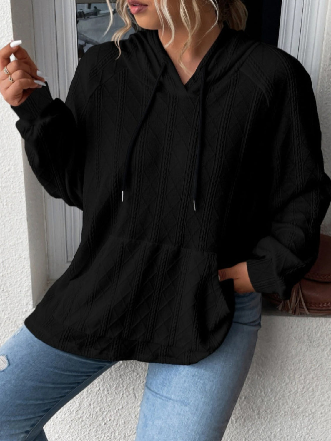 Full Size Drawstring- Long Sleeve Hoodie