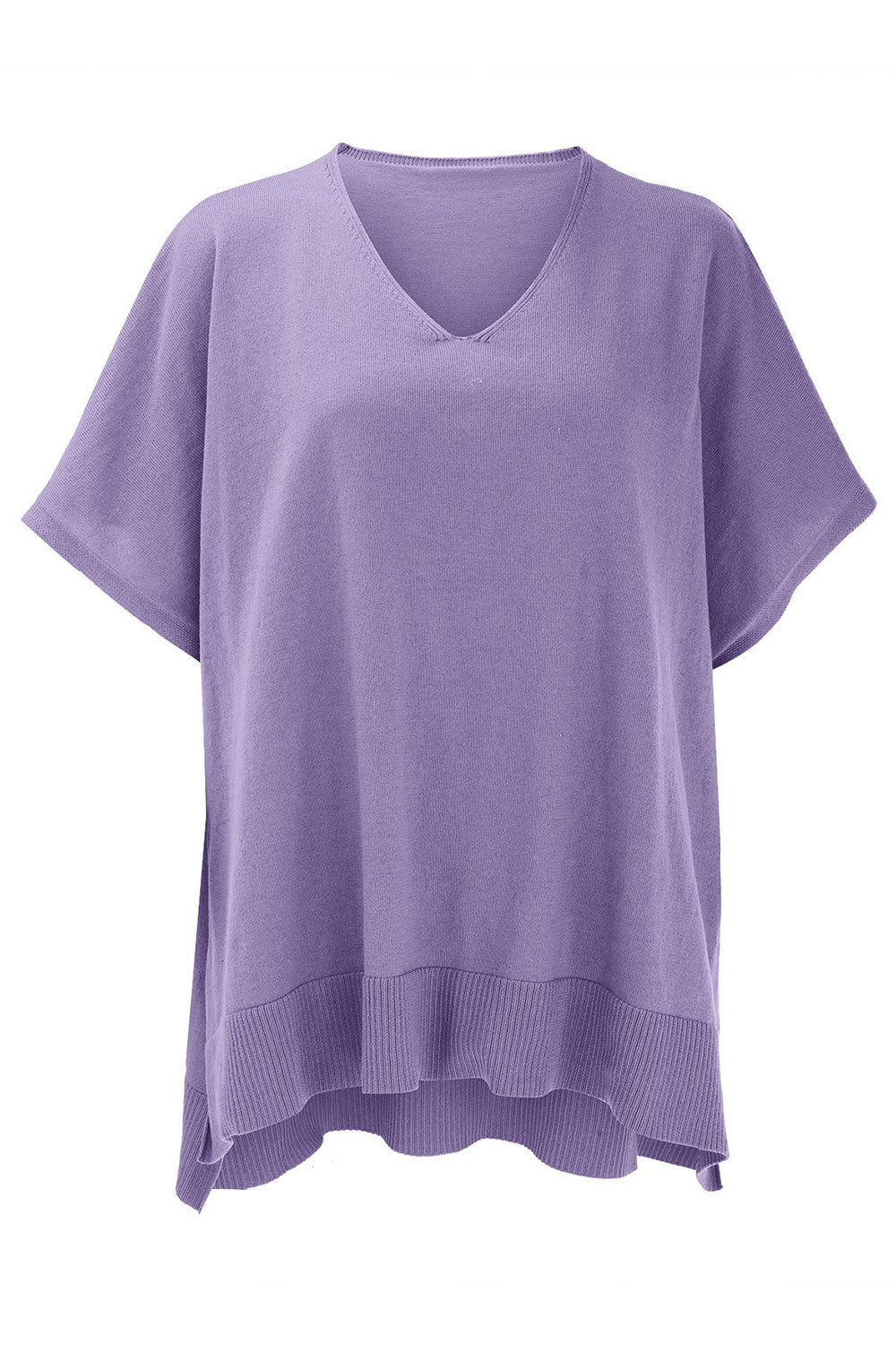 Slit V-Neck Half Sleeve Knit Top-Stylish