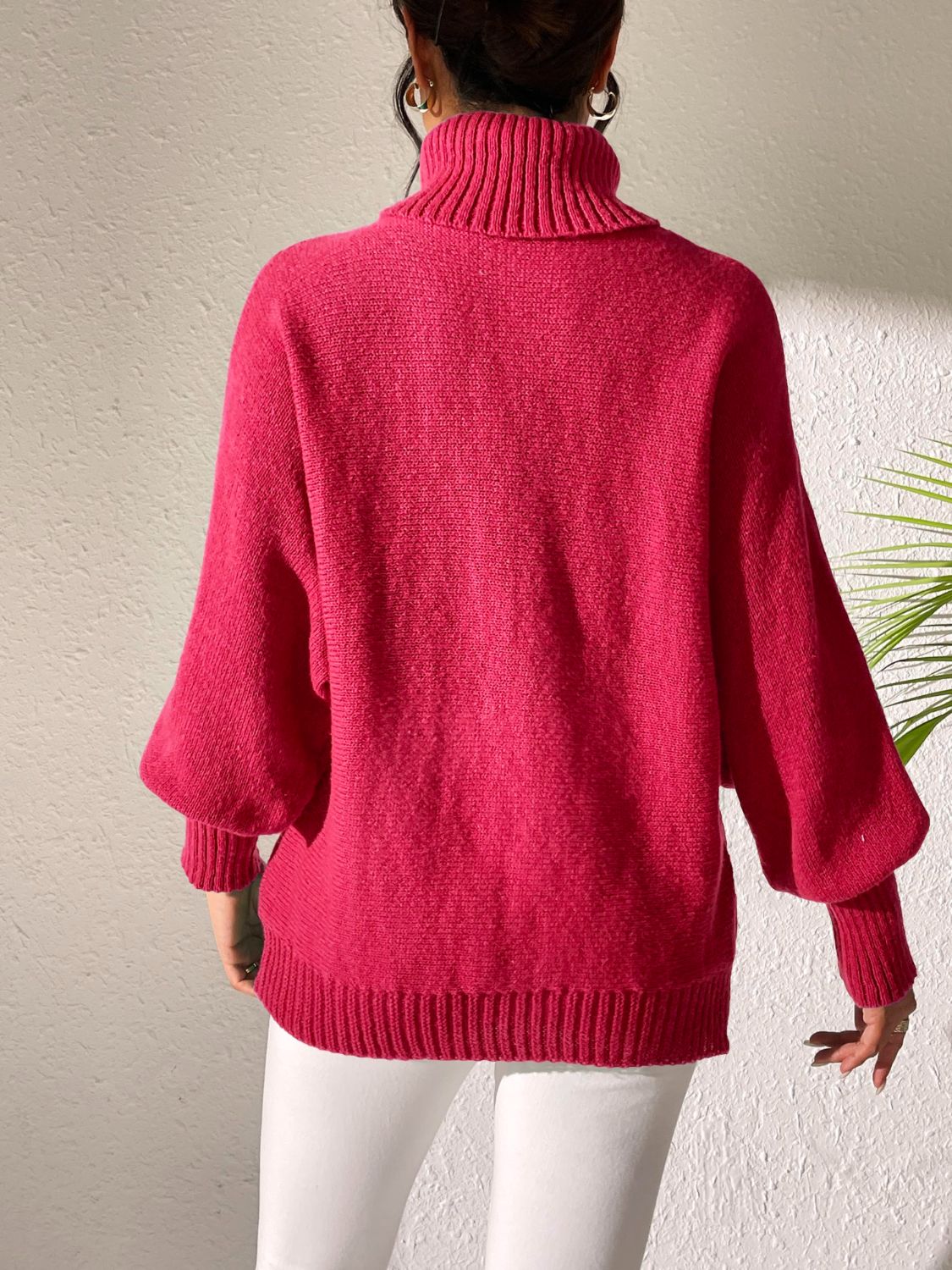 Heart Turtleneck Long Sleeve Sweater-Comfortable